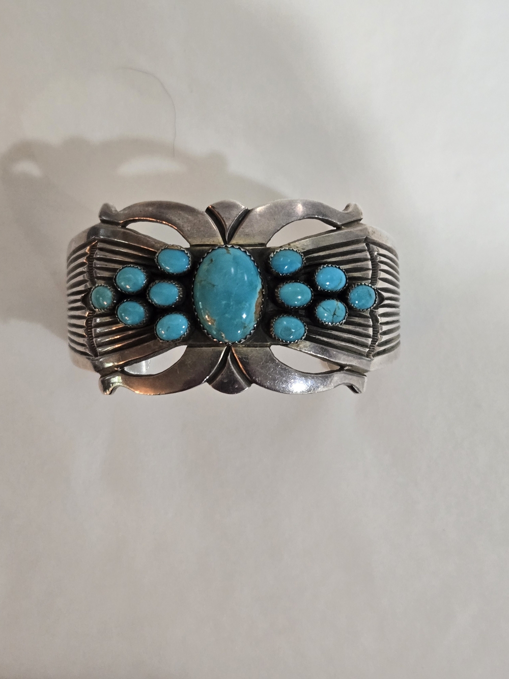Vintage Navajo Rick Martinez Heavy 83g Sterling Silver Turquoise Wide Cuff Brace